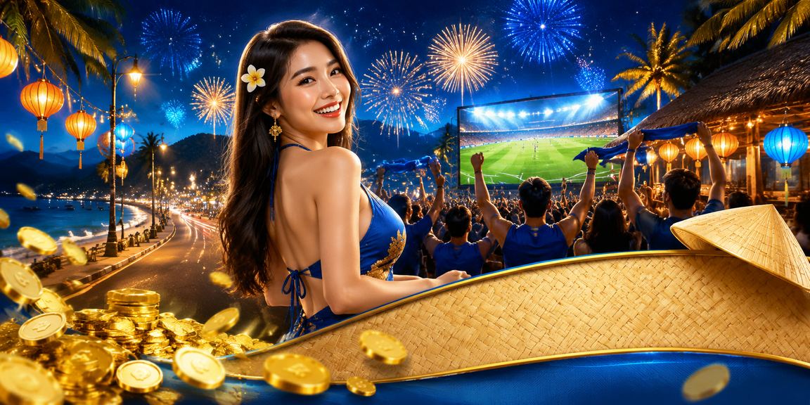 Người dùng tại Mũi Né đặt cược thể thao trực tuyến với nón lá truyền thống trong khung cảnh biển